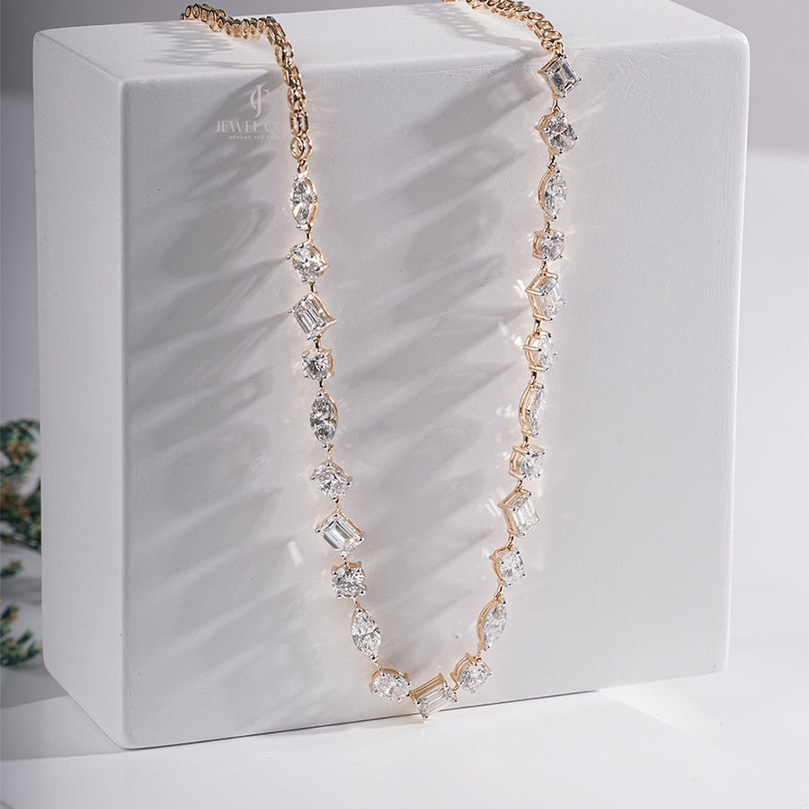 6.50 Carat Multi-Cut Moissanite Diamond Necklace in 18K Rose Gold