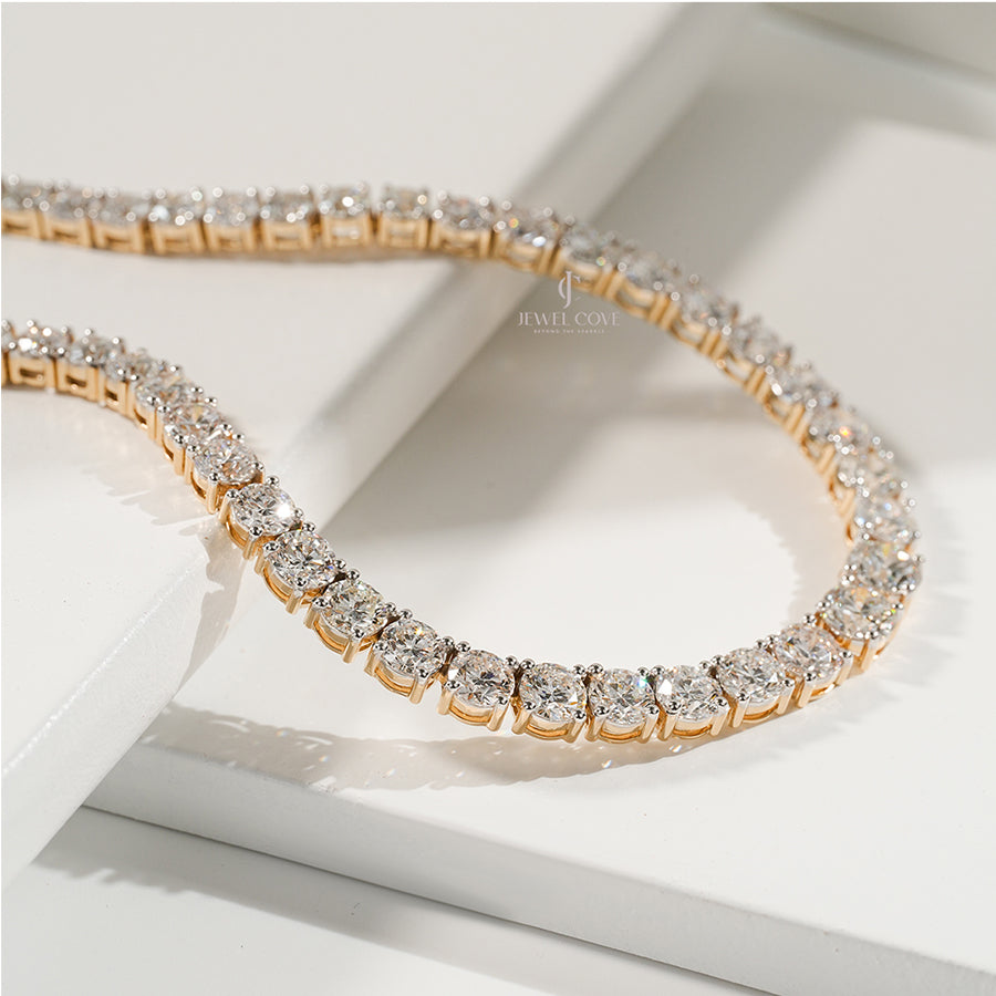 Round Lab Grown Tennis Necklace | IGI Certified | E-F Color | VVS- VS Clarity | White Gold 14K