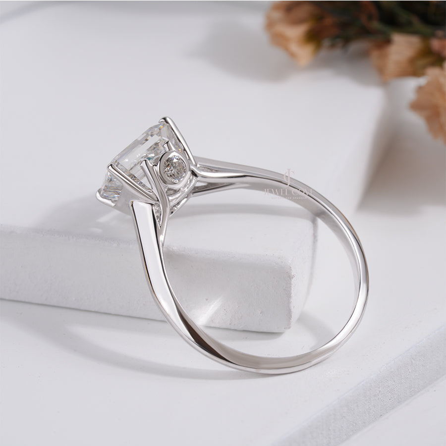2CT Emerald Lab Grown Hidden Round Diamond Engagement Ring | IGI Certified