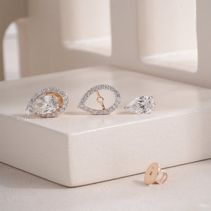Pear Moissanite Two Style Wearing Studs Earrings with Halo | IGI Certified