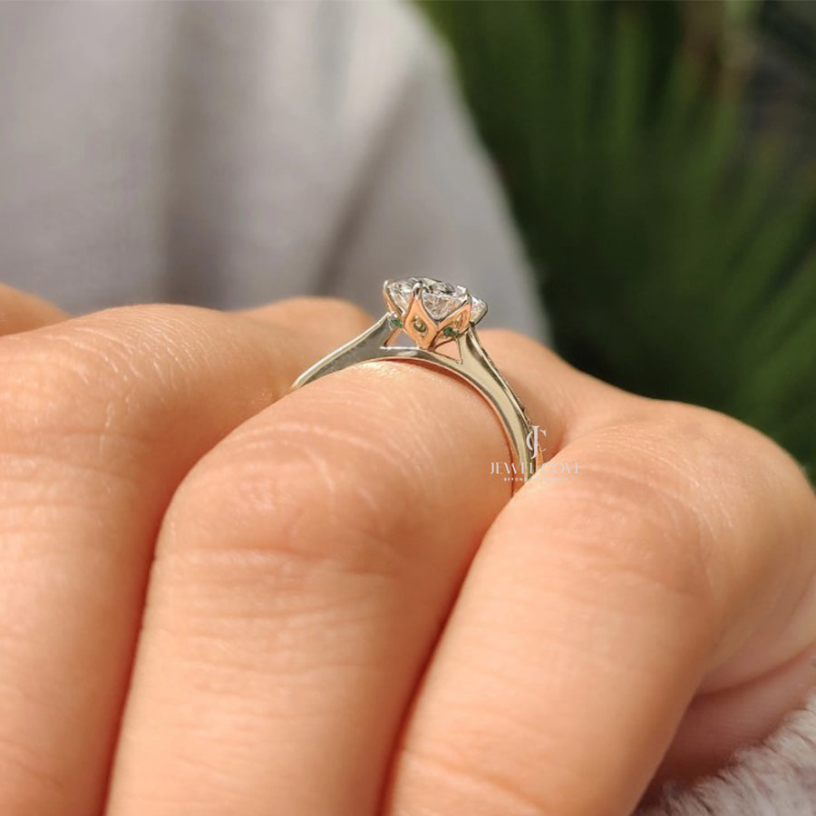 Oval Lab Diamond with Solitaire Hidden Gemstone Ring | IGI Certified