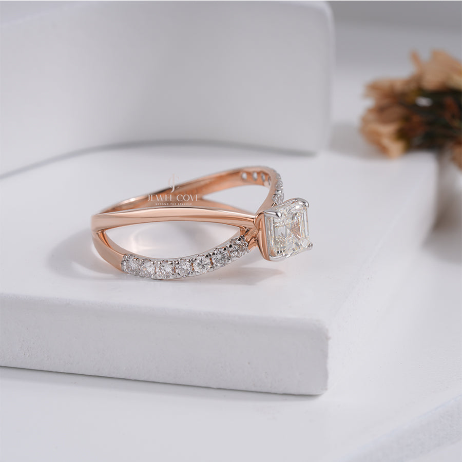 Emerald Square Criss Cross Lab Grown Ring | IGI Certified | E-F Color | VVS- VS Clarity