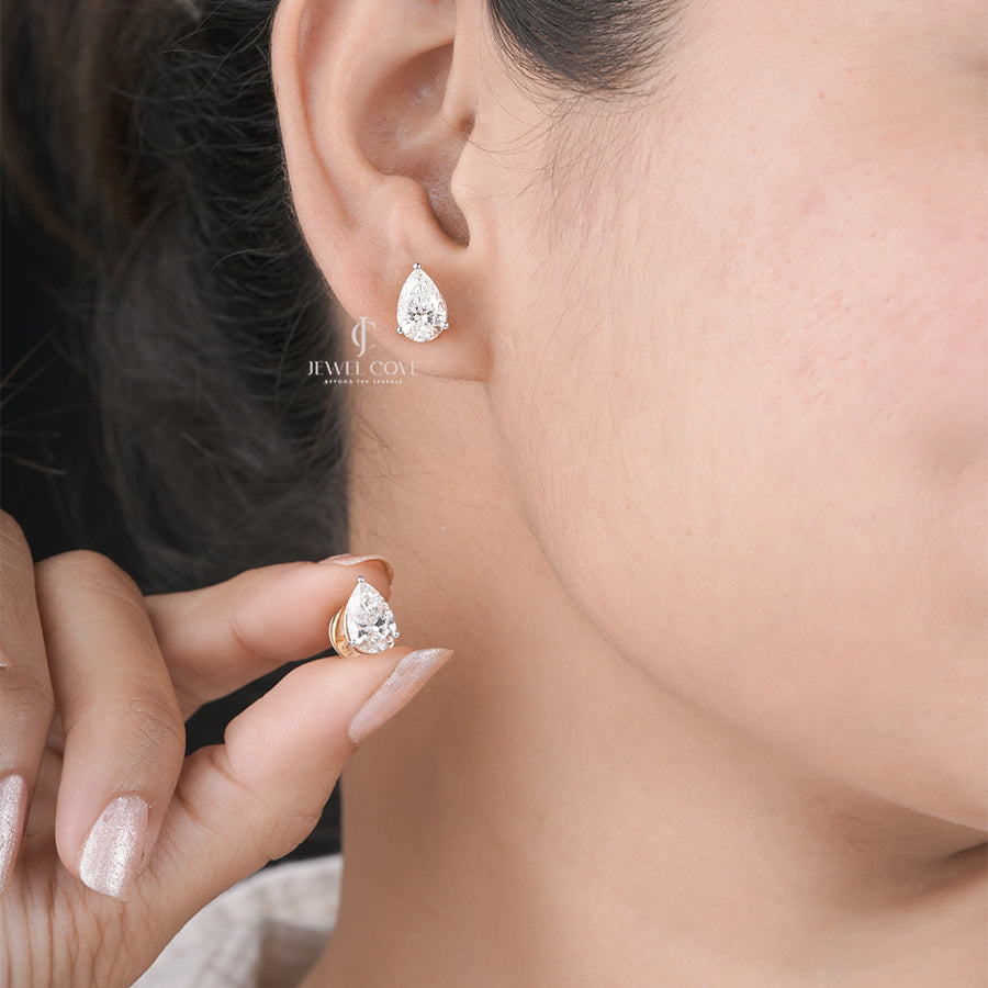 Pear Lab Grown Diamond Stud Earrings Pear Cut Diamond Earrings Dainty Solitaire Wedding Studs