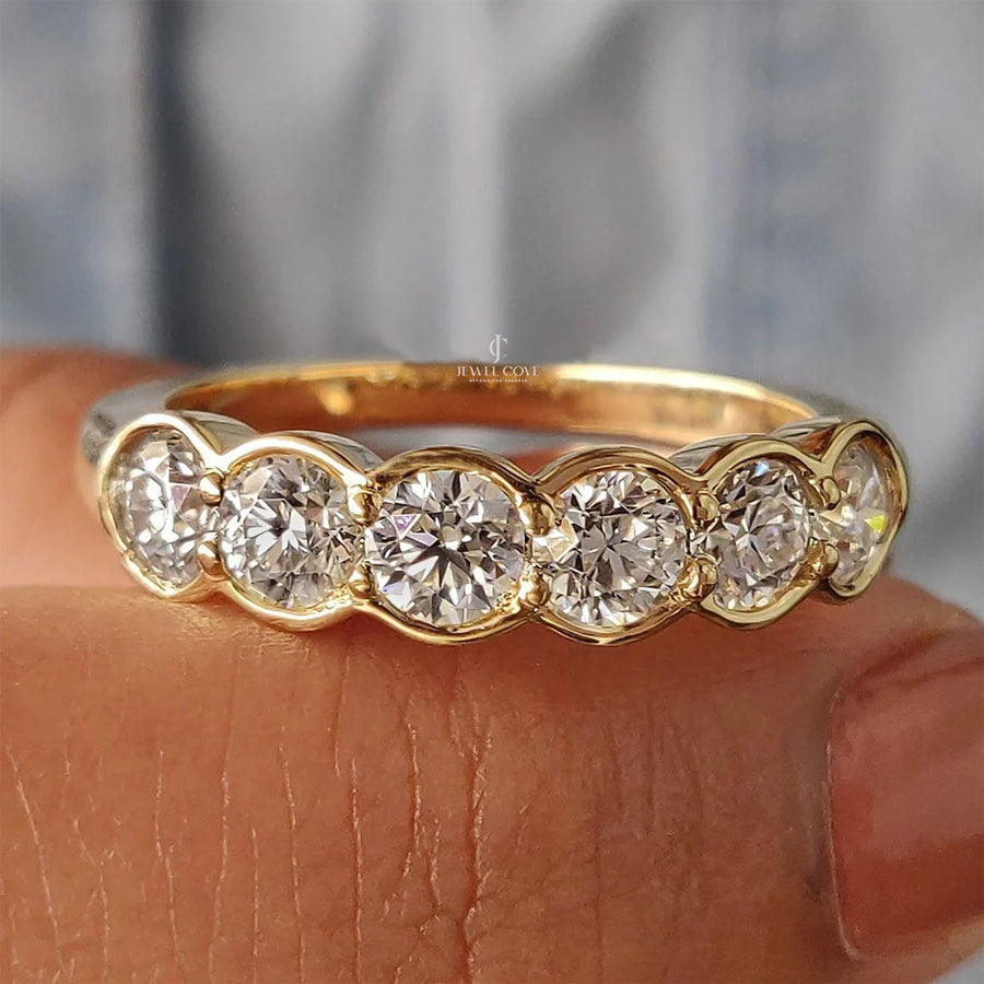 6 Stone Half Eternity Wedding Band | Lab Grown Diamond | IGI Certified