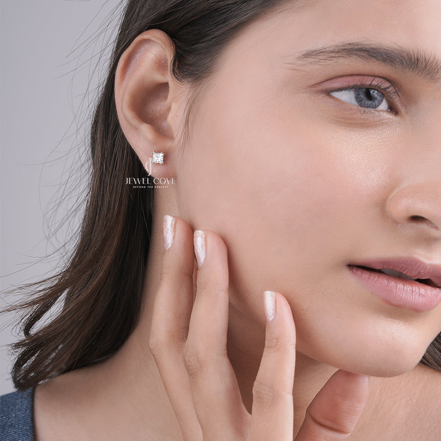 1CT Princess Lab Grown Diamond Stud Earrings for Women | Wedding Studs For Her | IGI Certified