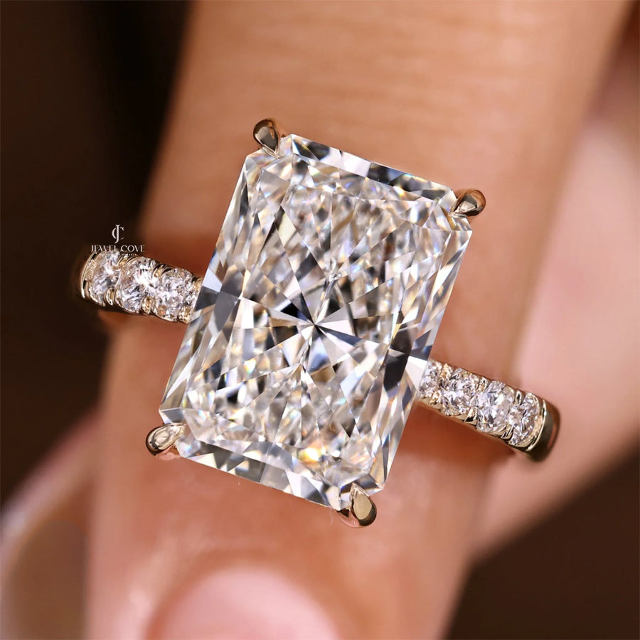 5CT Radiant Cut Diamond Ring in Pave Setting | IGI Certified