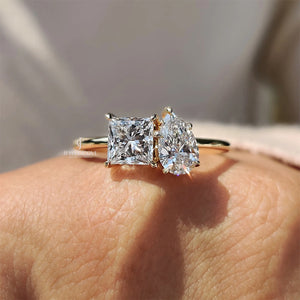 Toi Et Moi Engagement Ring With Princess And Pear Cut Diamond | Moissanite Diamonds | GRA Certified
