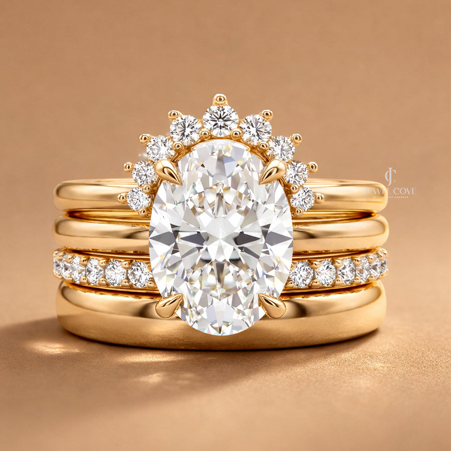 2CT Versailles Stack Oval Lab Diamond 4 Layer Bridal Ring Set | IGI Certified