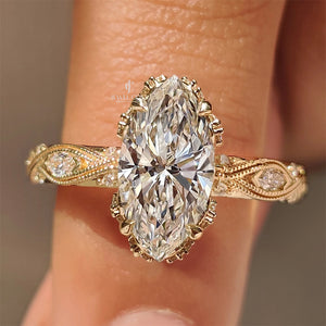 Marquise Cut Diamond Ring with Hidden Flower Crown | Lab Grown Diamonds | IGI Certified
