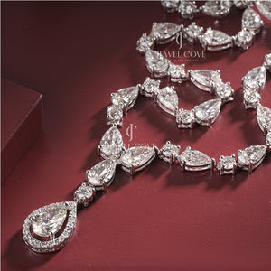 Pear And Round Moissanite Necklace | IGI Certified | E-F Color | VVS- VS Clarity | White Gold 14K | Classic Dainty Necklace