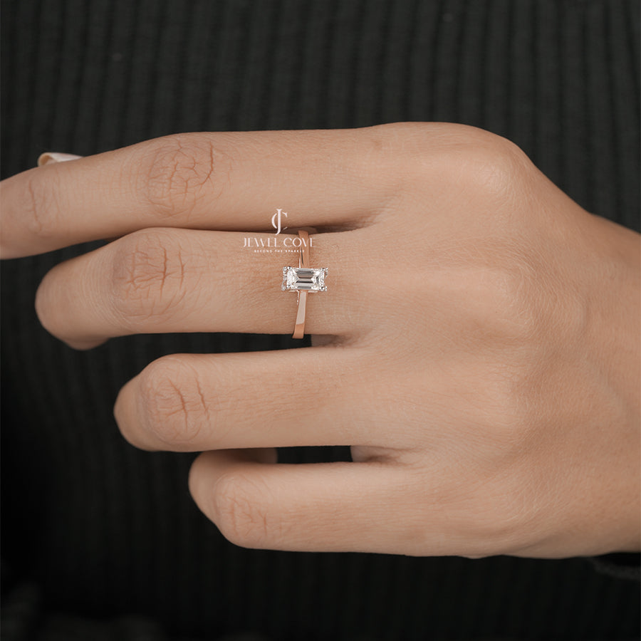 Hidden Halo Emerald Solitaire Lab Grown Diamond Ring | IGI Certified | E-F Color | VVS- VS Clarity