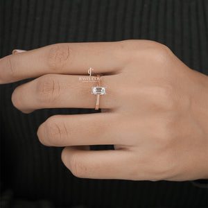 Hidden Halo Emerald Solitaire Lab Grown Diamond Ring | IGI Certified | E-F Color | VVS- VS Clarity