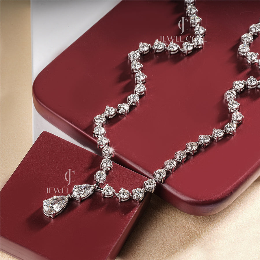 Fancy Lab Grown Diamond Drop Necklace Round And Pear Cut