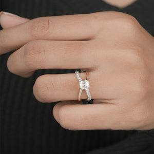 Emerald Square Criss Cross Lab Grown Ring | IGI Certified | E-F Color | VVS- VS Clarity