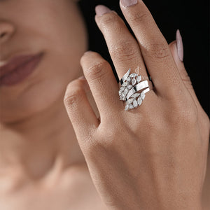 1.80ctw Marquise Lab Grown Leaf Wrap White Gold Ring | IGI Certified | E-F Color | VVS- VS Clarity