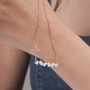 14K Yellow Gold Multi Lab Grown Diamond Bar Necklace With Chain | IGI Certified
