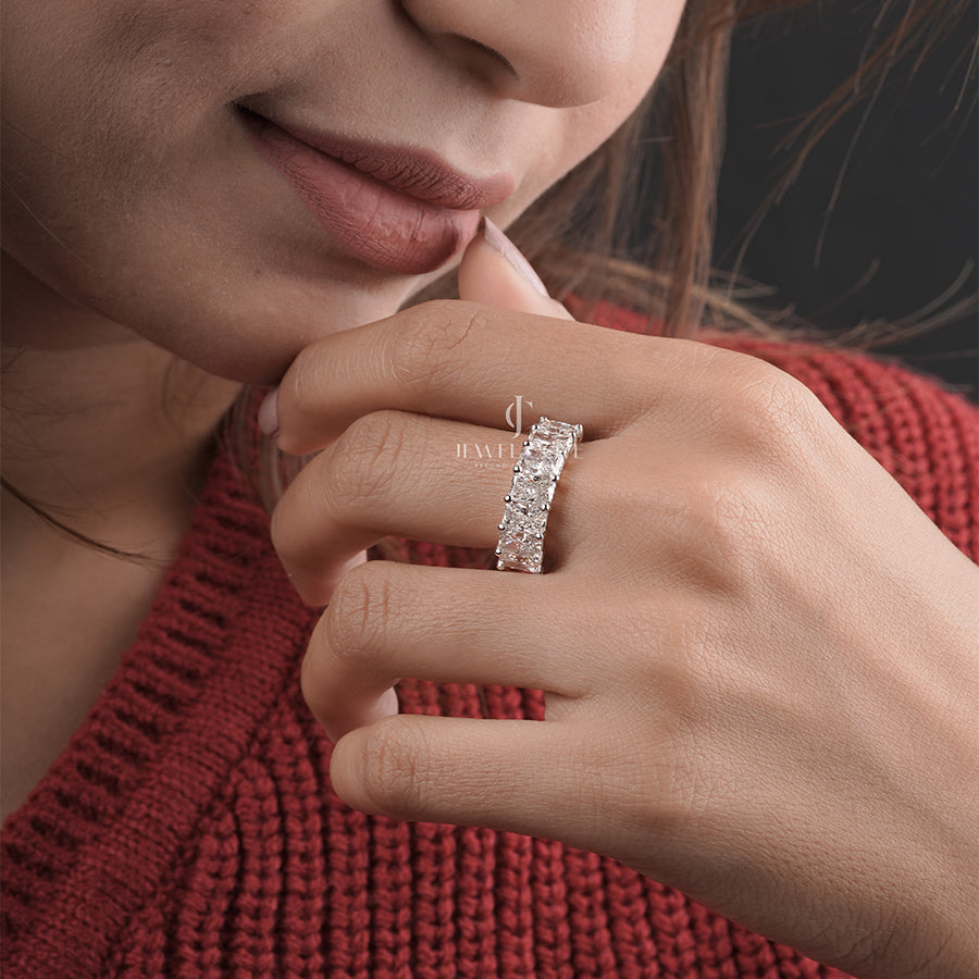 3.5ctw Emerald Lab Grown Diamond Band | Prong Set | E-F Color VVS-VS Clarity | IGI Certified |  9K 10k 14k Platinum Gold