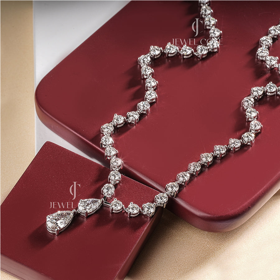 Fancy Lab Grown Diamond Drop Necklace Round And Pear Cut