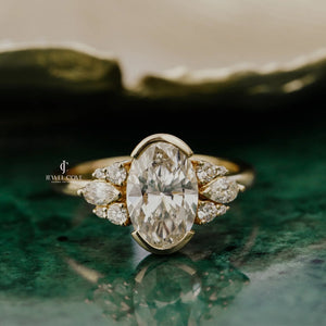 2.45CT Moval Half Bezel lab Grown Diamond Ring | IGI Certified | E-F Color