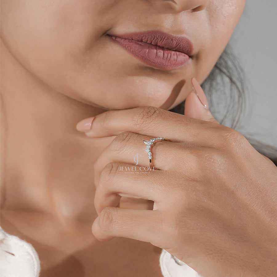 Elegant Marquise V-Shape Ring with Round Accents Engagement Band