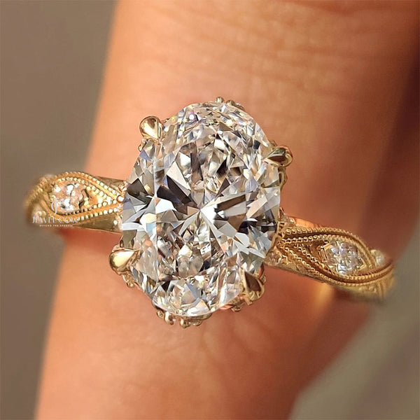 2CT Vintage Art Deco Oval Cut Diamond Ring | Lab Grown Diamonds | IGI Certified