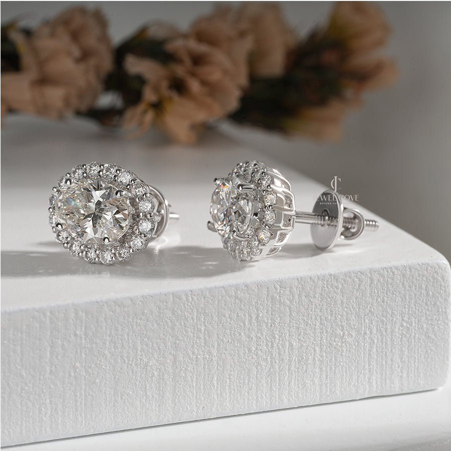 Timeless Oval Diamond Halo Earrings – 2.80 Carats