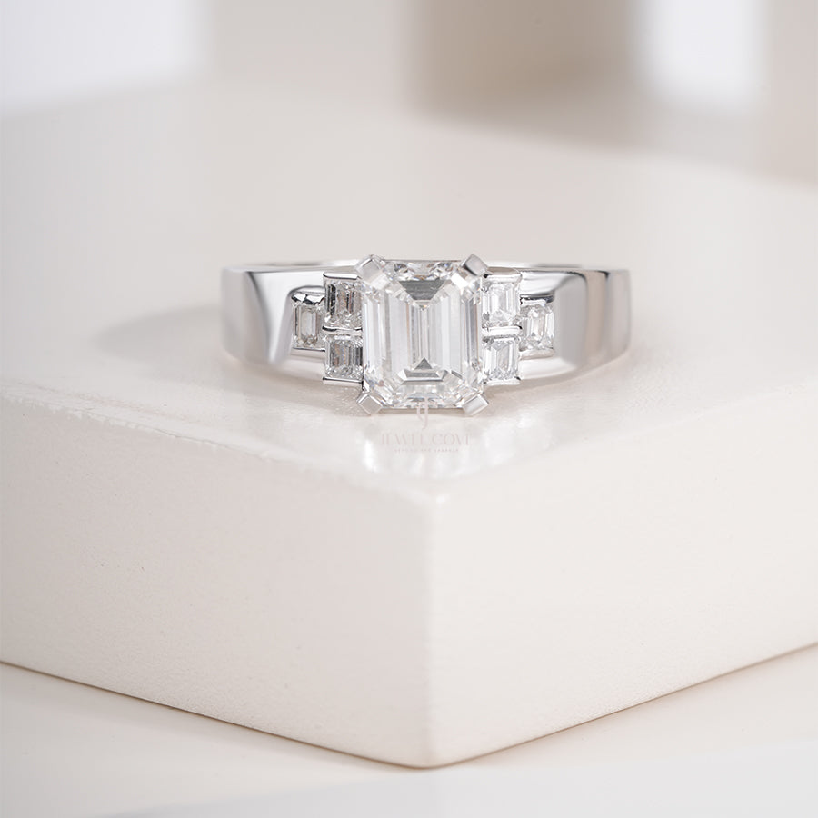 Emerald Cut Lab Grown Diamond Wedding Half Eternity Stackable Matching Band Wedding Gifts Anniversary Ring For Women