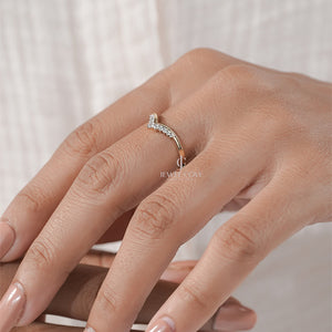 V- Shape Curve Round Moissanite Wedding Band | E-F Color | VVS- VS Clarity | IGI Certified