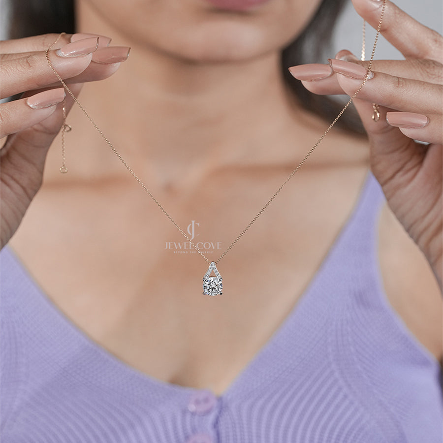 Luxury Solitaire Moissanite Diamond Pendant with Accent Stones in Rose Gold