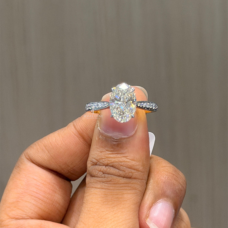 3CT Oval Solitaire Cathedral Setting Ring | Lab Grown Diamonds | IGI Certified