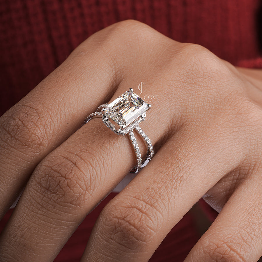 Emerald And Round Diamond Emerson Engagement Ring