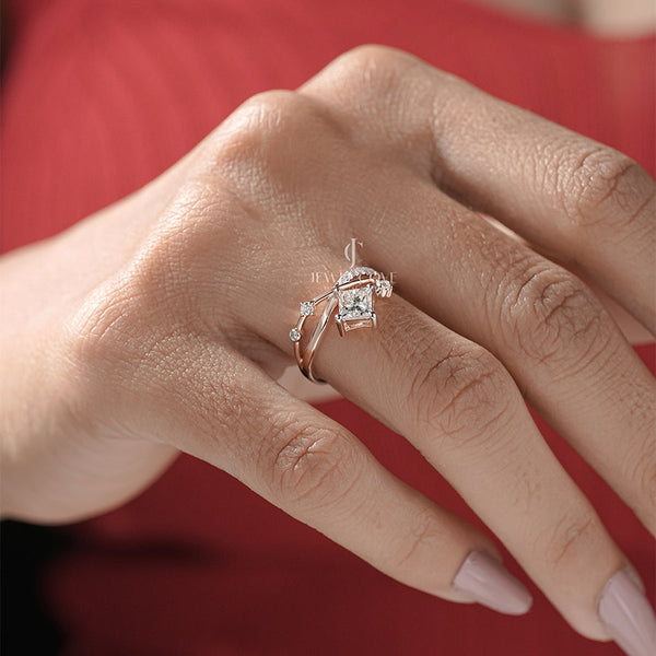 0.80 CT Princess Cross Round Moissanite Diamond Brilliance Engagement Ring