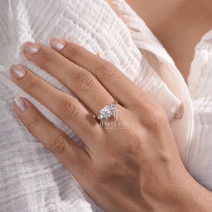Princess and Round | Three Stone Moissanite Ring | IGI Certified | E-F Color | VVS- VS Clarity
