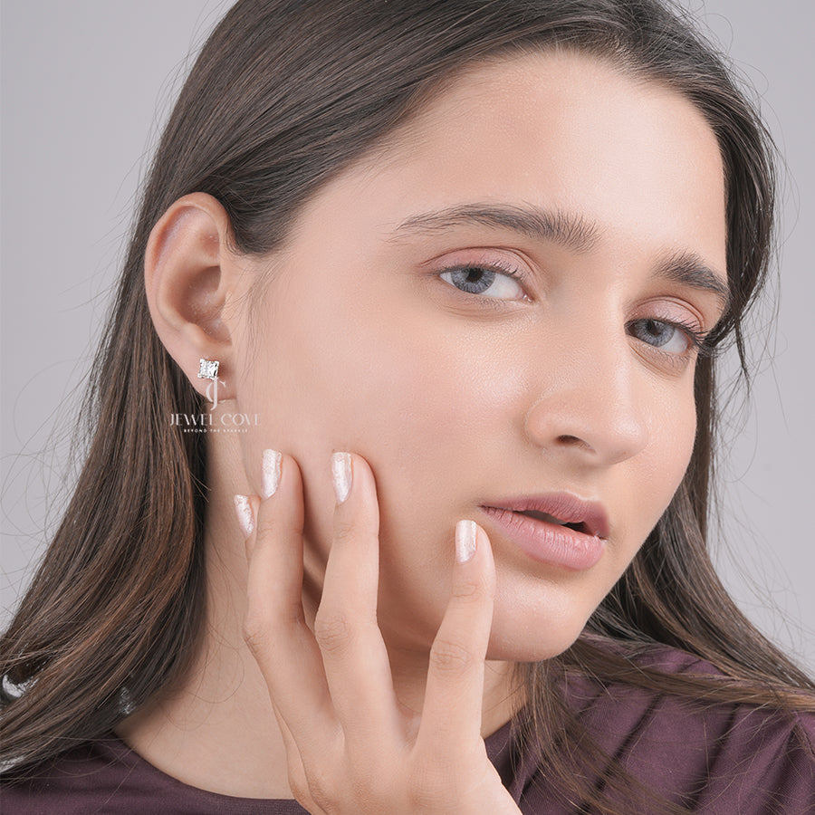 Princess Cut Lab Grown Diamond Studs – Elegant Solitaire Earrings for Daily Wear, Wedding Studs