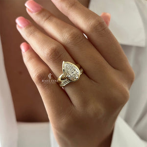 3CT Pear Sleek Bezel Setting Bridal Ring Set | Lab Grown Diamond | IGI Certified