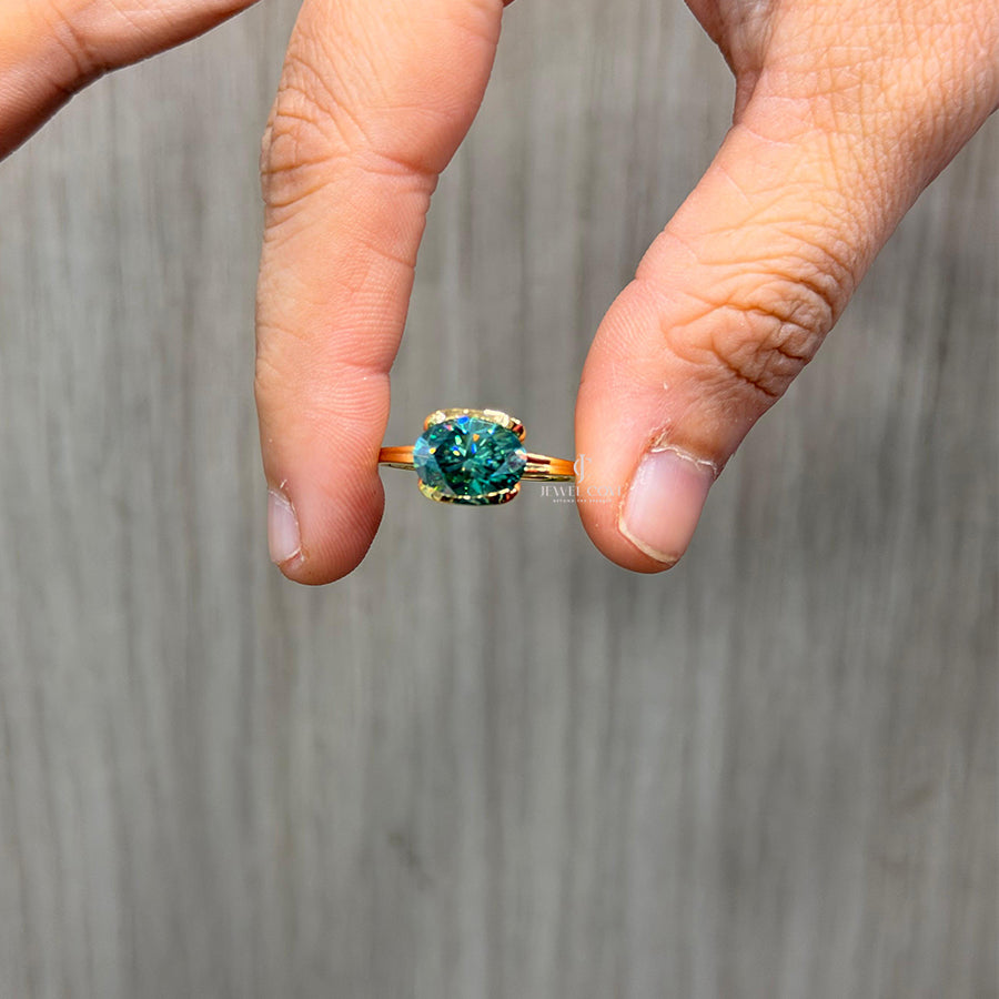 14K Green Oval Solitaire Wedding Ring | Lab Grown Diamonds | IGI Certified