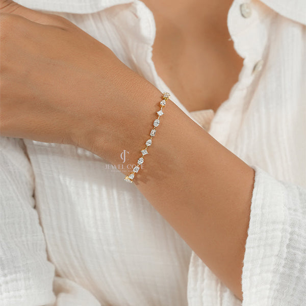 Multi Shape Lab Grown Diamond Solitaire Bracelet, EF Color, VVS-VS Clarity, IGI Certificate