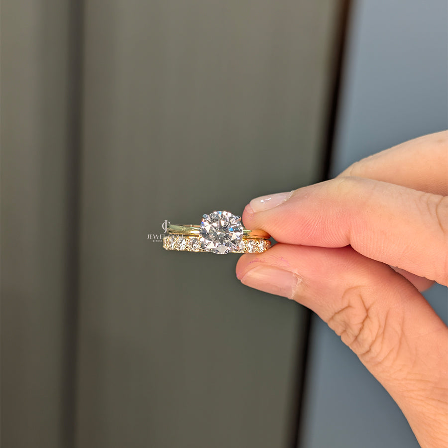 1.5CT Round Solitaire Lab Grown IGI Certified Ring | Matching Engagement Band | IGI Certified