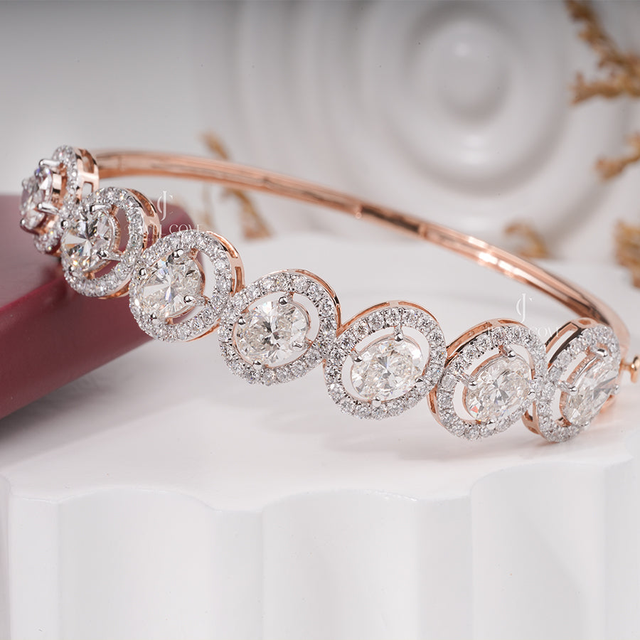 Oval Shape Diamond Halo Bangle Bracelet