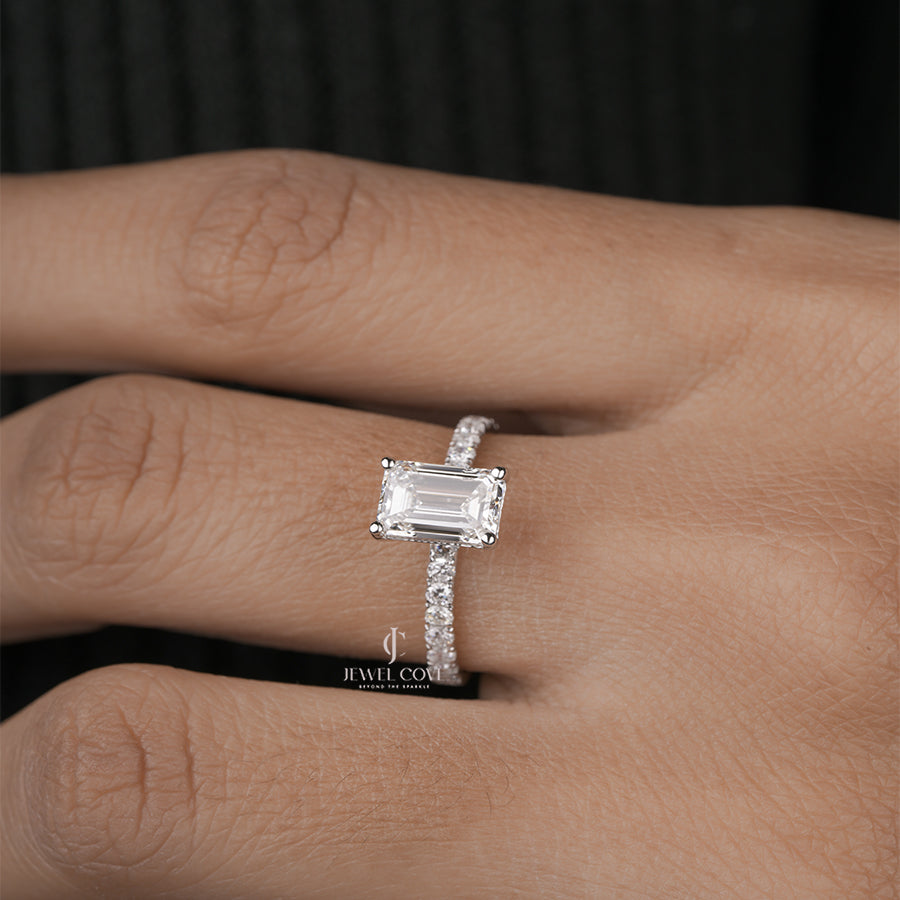 1CT Emerald Lab Grown Engagement Ring for Women in White Gold | IGI Certified