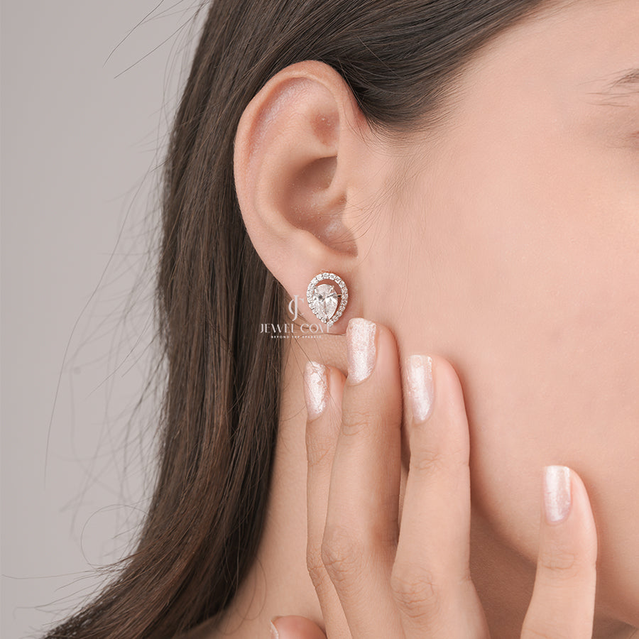 Pear Lab Grown Two Style Wearing Studs Earrings with Halo | IGI Certified