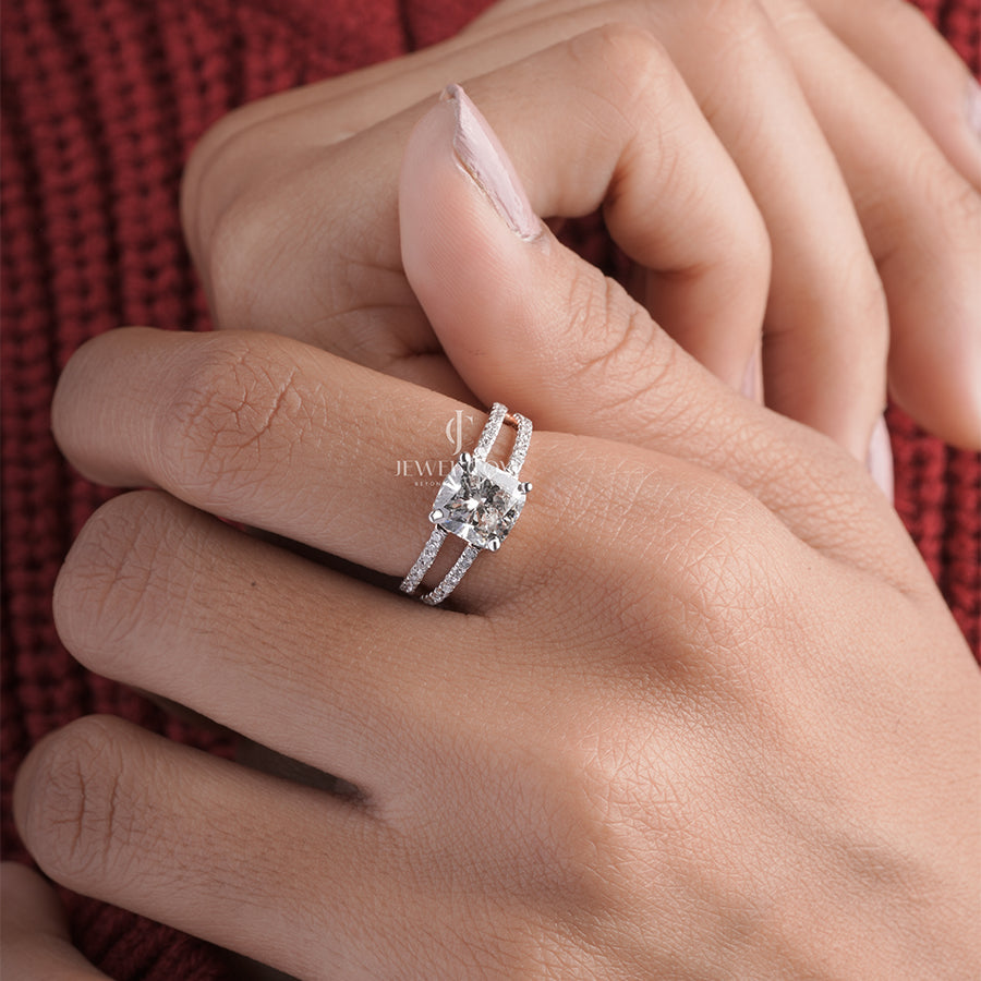 2 Carat Cushion Moissanite Diamond Crystalline Engagement Ring