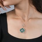Elegant Green Pendant Necklace with Diamond Accents on Model (ONLY PENDENT)