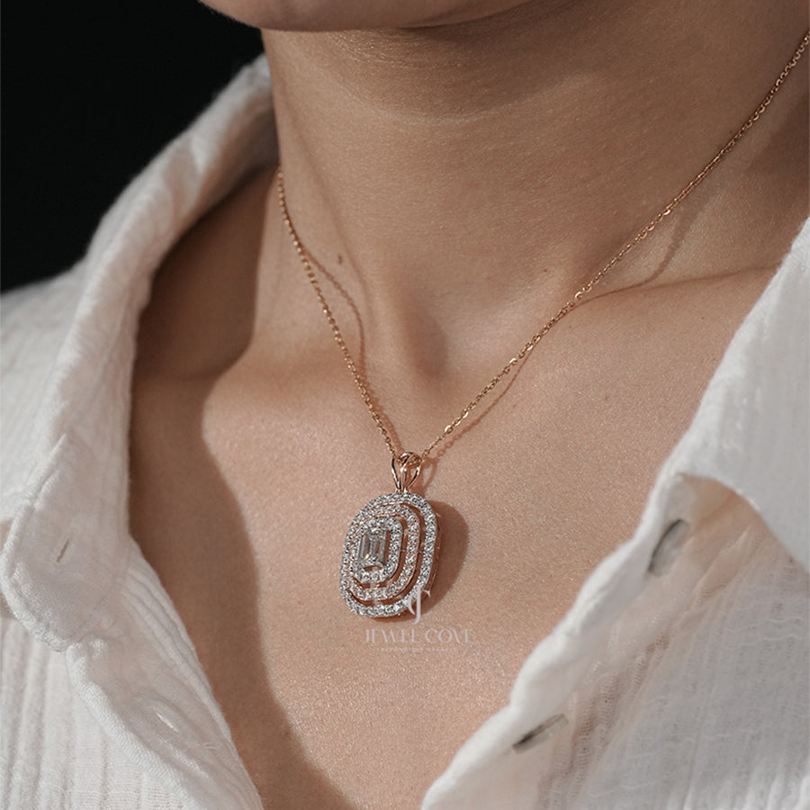 Statement Emerald Diamond Pendant Necklace with Multi-Layered Halo (ONLY PENDENT)