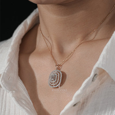 Statement Emerald Diamond Pendant Necklace with Multi-Layered Halo (ONLY PENDENT)