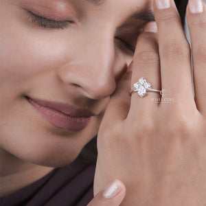 Pear & Round Side Stones Solitaire Ring | Moissanite | 14K White Gold Eternity Ring | IGI Certified