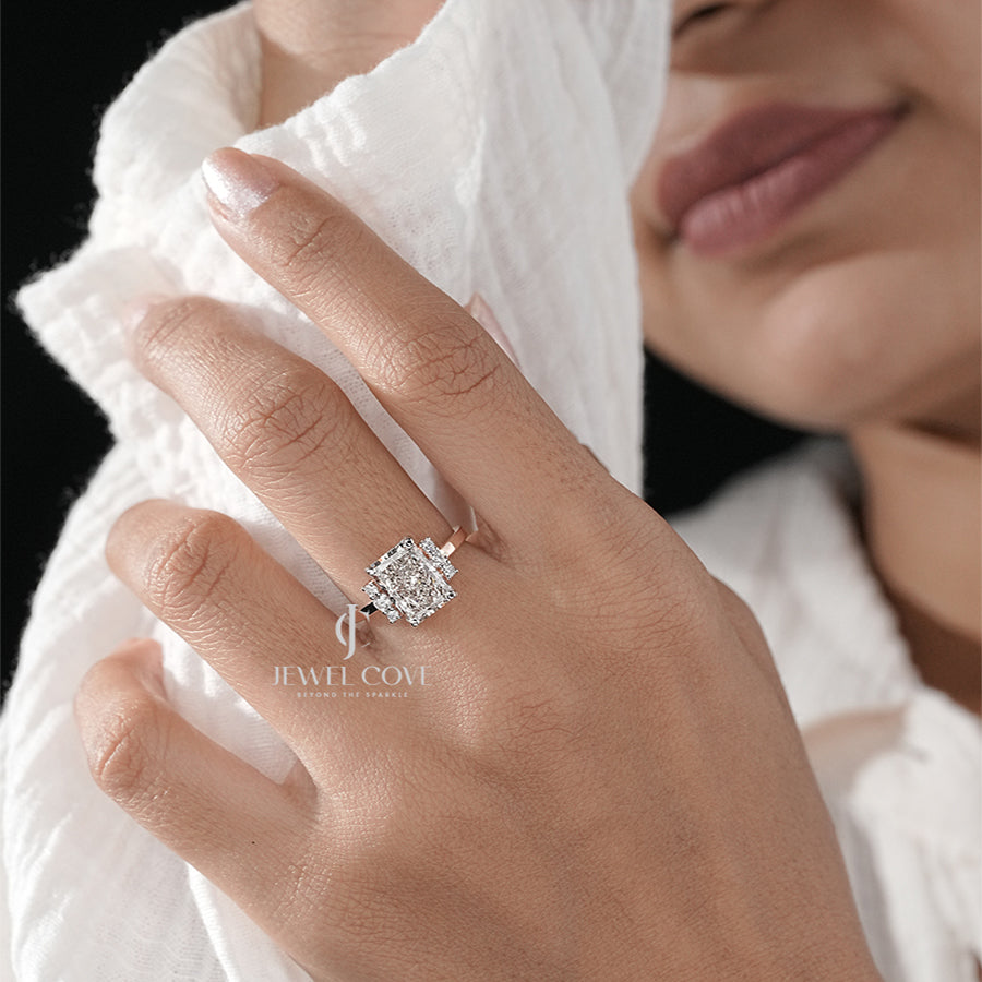 Radiant-Cut Moissanite Engagement Ring with Round Brilliant Side Accents