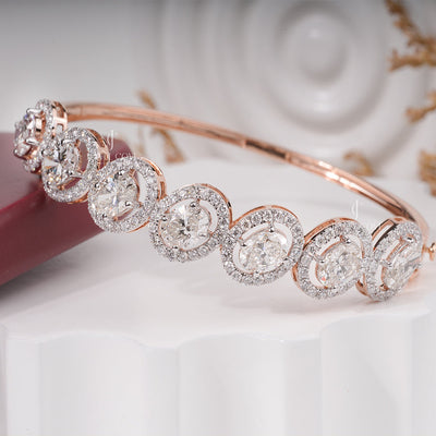 Oval Shape Diamond Halo Bangle Bracelet