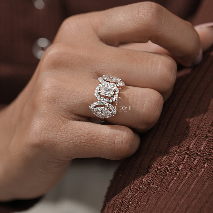 Emerald diamond with side Two Marquise Leafy Engagement Ring