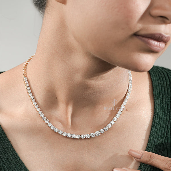 Round Lab Grown Tennis Necklace | IGI Certified | E-F Color | VVS- VS Clarity | White Gold 14K